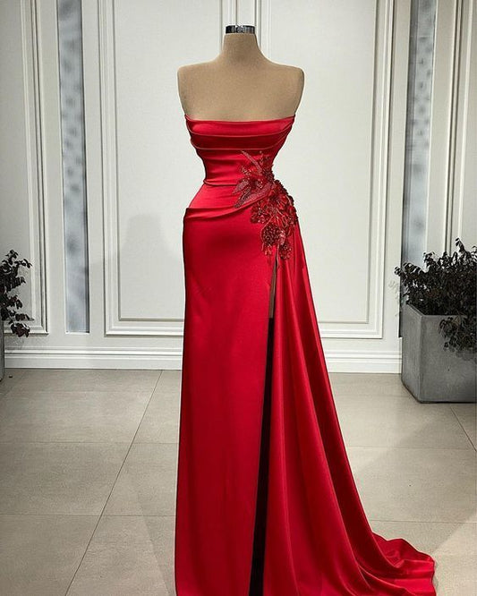 Trägerloses, sexy rotes Meerjungfrau-Ballkleid cg18608