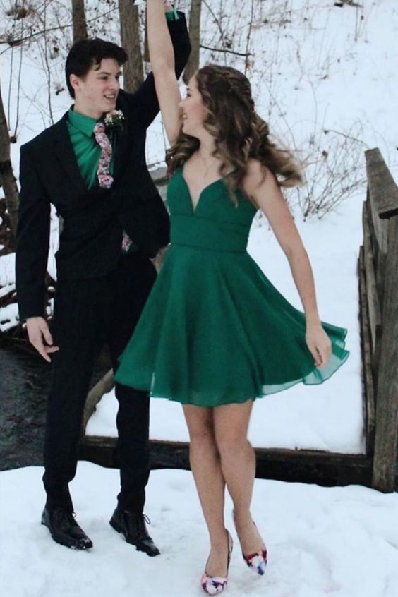 Cute A-line short chiffon homecoming dress with spaghetti straps and empire waistline cg18665