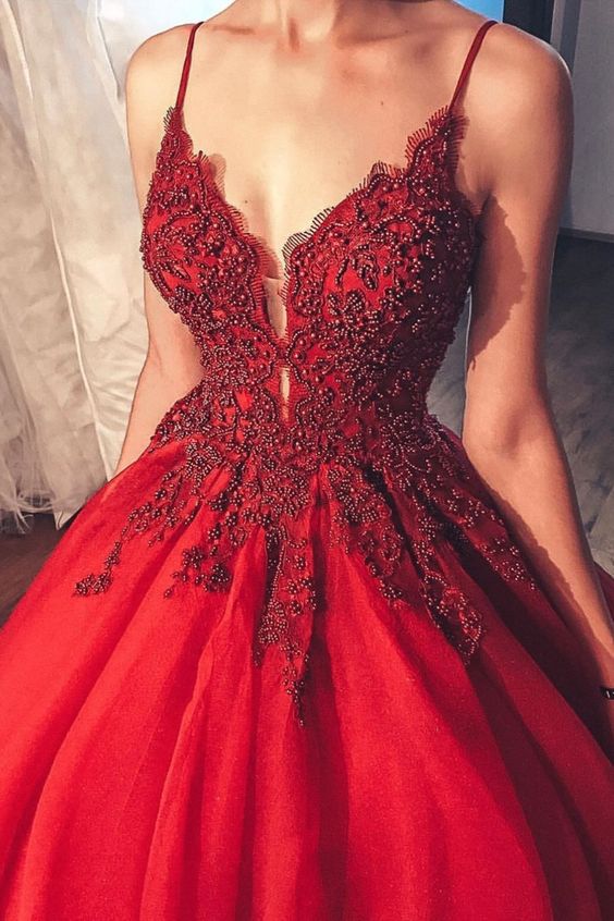 gorgeous red ball gown with beaded bodice. perfect dress long prom dress cg18719