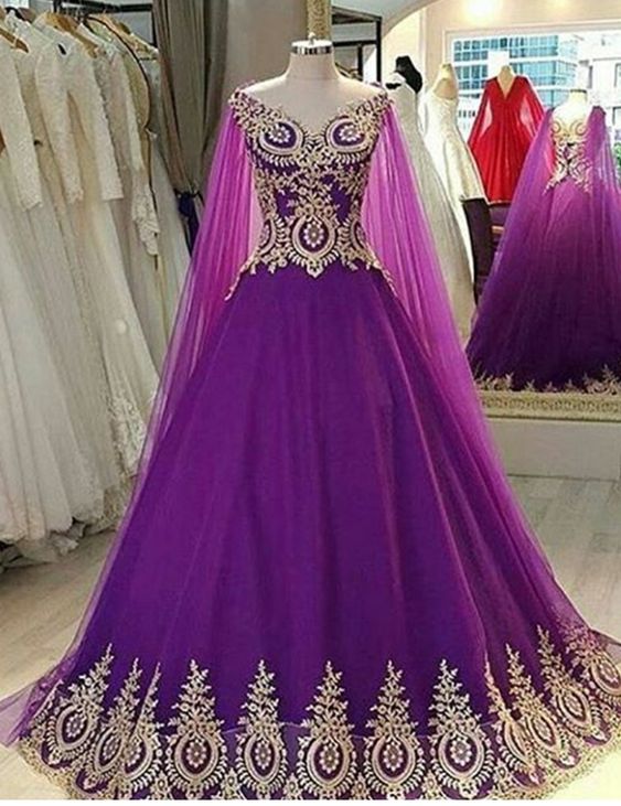 Elegant V Neck Purple Prom Dresses Ball Gowns With Lace Appliques cg18747