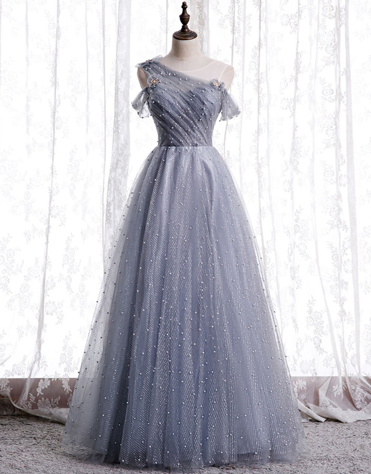 Tulle beads long prom dress tulle formal dress cg18750