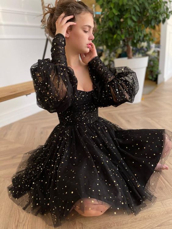 A-Line Tulle Evening Dresses,Long Sleeves Princess Gown Homecoming Dress cg18753