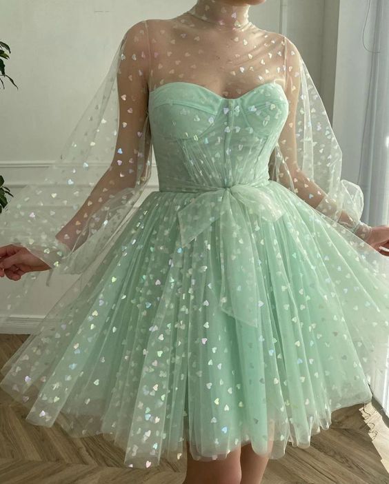 A-Line Tulle Evening Dresses,Long Sleeves Princess Gown Homecoming Dress cg18754