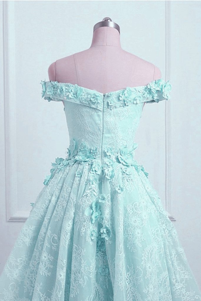 Mint Green Lace Off Shoulder High Low Party Dress, Short Prom Dress Formal Dress cg18803