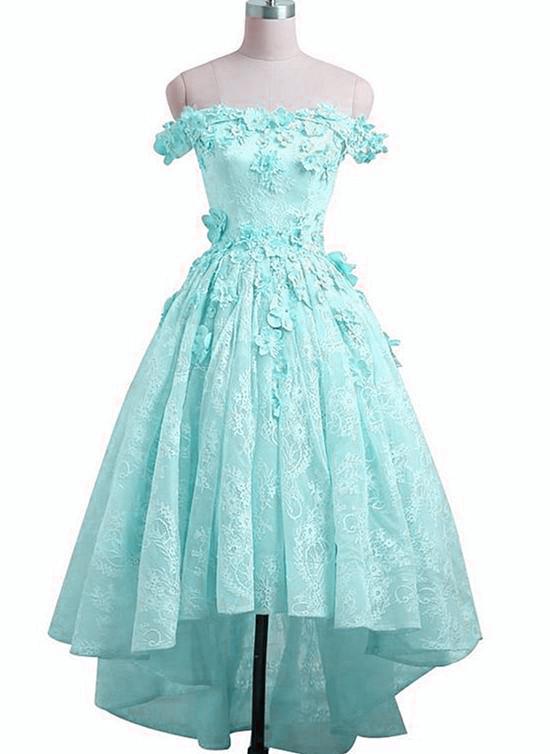 Mint Green Lace Off Shoulder High Low Party Dress, Short Prom Dress Formal Dress cg18803