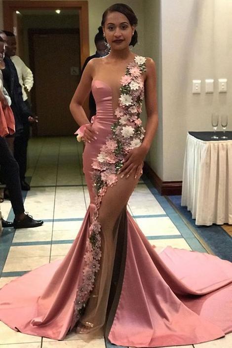 Black Girl Prom Dresses Delicate Beading Flower Appliques Prom Dress | Sexy Sheer Tulle Mermaid Evening Dresses cg18855