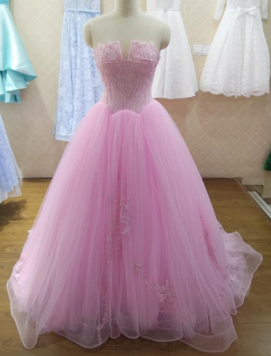 Ballkleider Wunderschönes rosa Tüll-Ballkleid, Partykleid, langes Sweet 16-Kleid cg18856