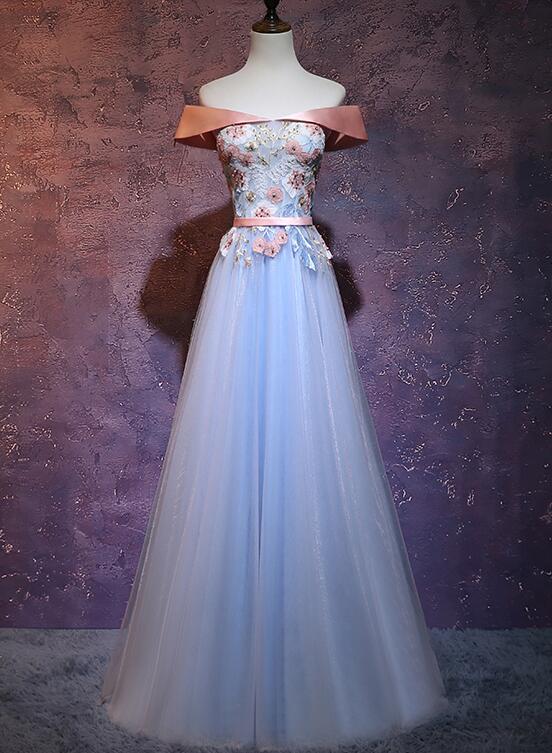 Beautiful Light Blue Off Shoulder Party Dress, Blue Prom Dress cg18857