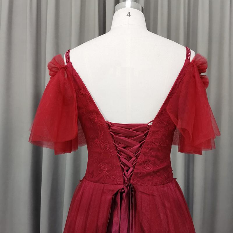 Beautiful Wine Red Tulle A-Line Party Dress, Long Lace Applique Party Dress prom gown cg18861
