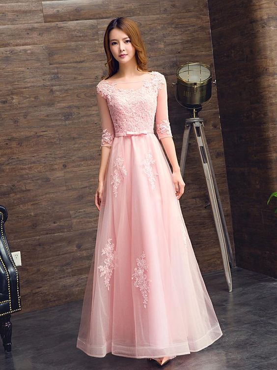 Pink Tulle A-line Prom Dress with Lace, Simple Pretty Bridesmaid Dress, Party Dress cg18869