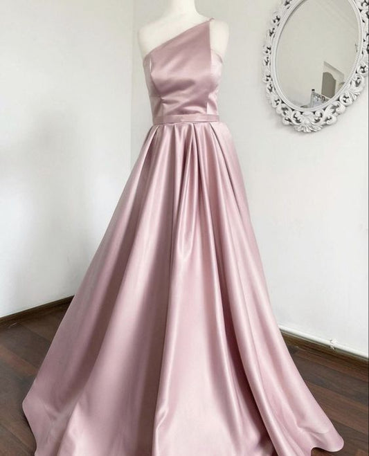 Sexy langes A-Linien-Ballkleid aus rosa Satin, formelles Abendkleid für Damen, cg18872