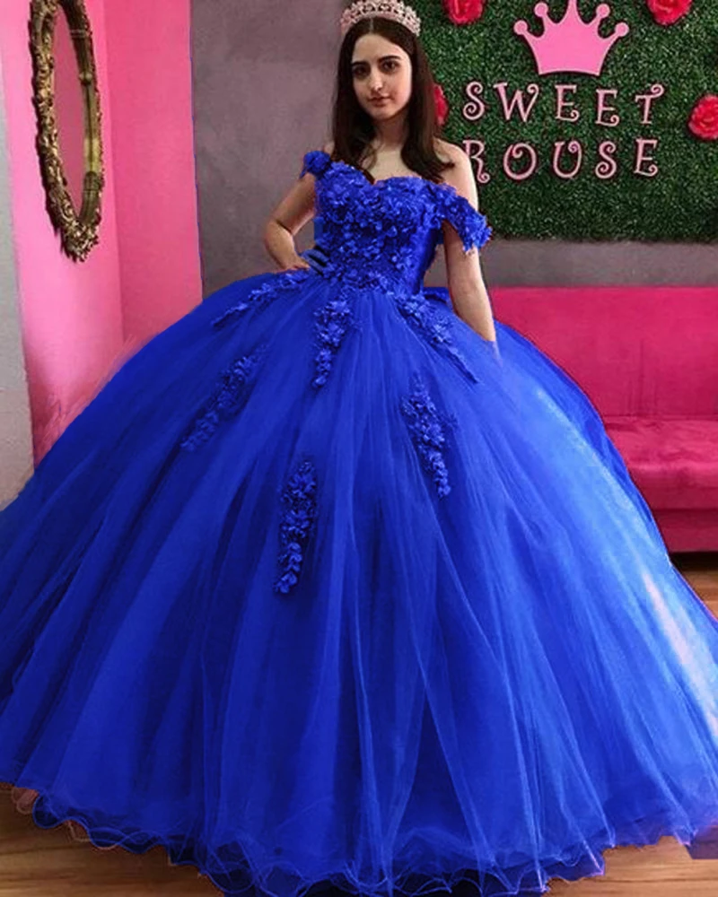 Quinceanera Dresses 3D Applique Puffy Skirt Lace-Up Back Sweet 16 Party Dress Long Prom Gowns cg18880