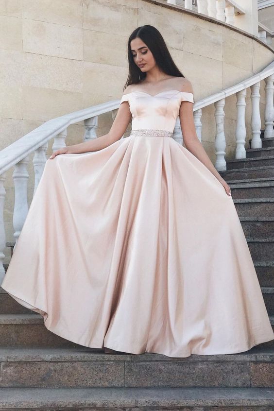 Elegant Off the Shoulder Satin Long Prom Dress Farewell Party Dress cg classygown Elegant Off the Shoulder Satin Long Prom Dress Farewell Party Dress cg classygown