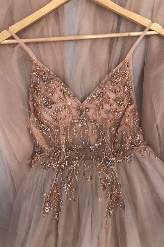 prom dress Straps A-Line Beading Rose Wood Prom Dress with Crystal cg18907