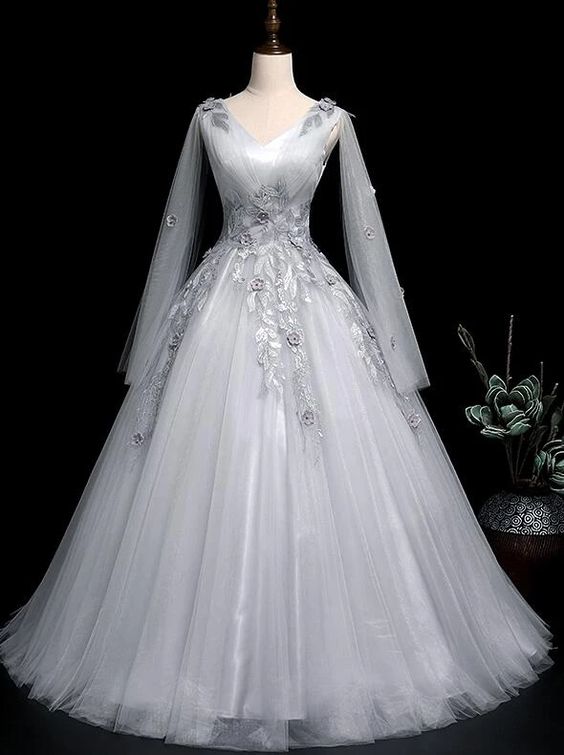 Beautiful Grey Ball Gown Long Tulle Sweet 16 Dress, Grey Party prom Dress 2021 cg18927