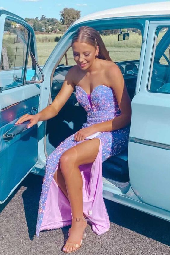 Lavender Sequined Prom Dress cg18966