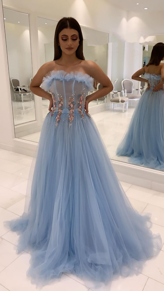 Blaues Ballkleid A-Linie Abendkleid cg18973