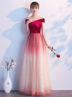neues Ballkleid, schulterfreies Brautjungfernkleid, Farbverlaufskleid, Tüll-Ballkleid, cg18986