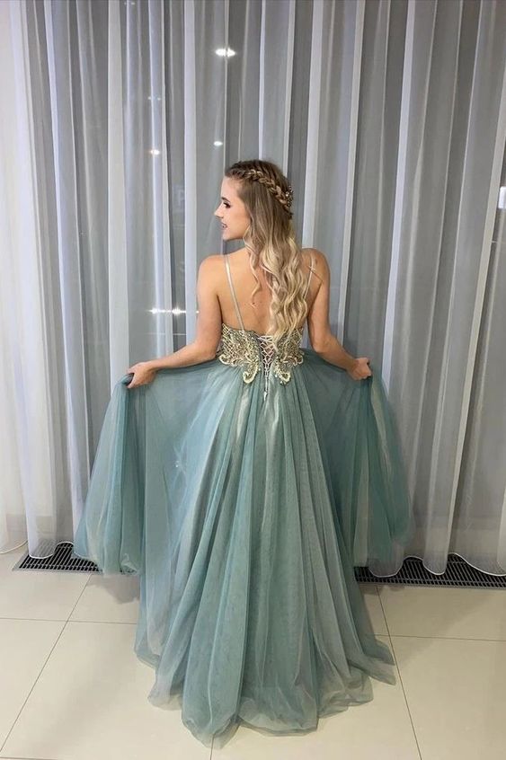 A-Line Spagahetti Straps Sweetheart Beades Long Prom Dresses cg19012