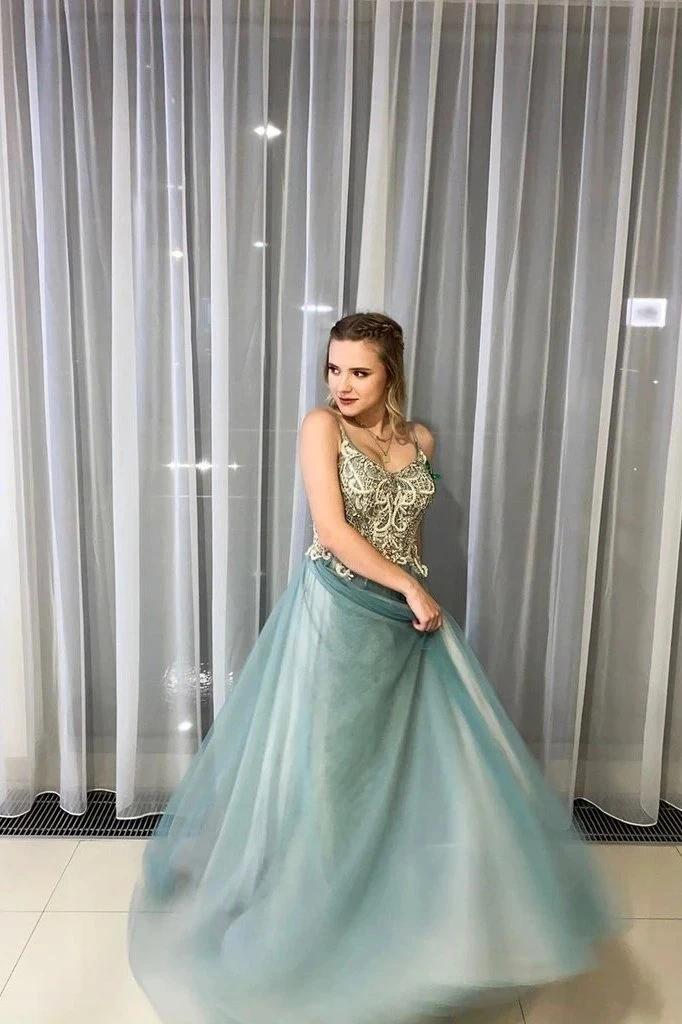 A-Line Spagahetti Straps Sweetheart Beades Long Prom Dresses cg19012