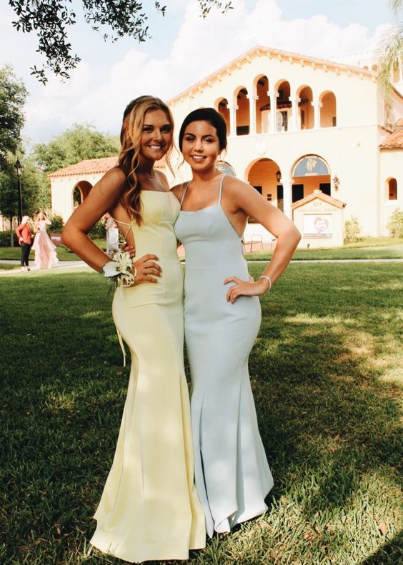 Spaghetti Straps Mermaid Sheath Cross Back Long Prom Dress cg19018