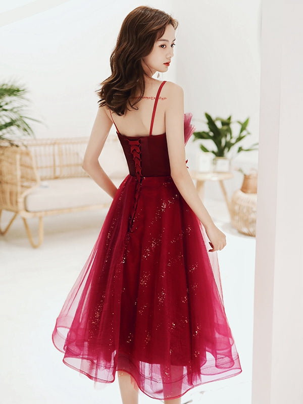 Burgundy lace sequins short homecoming dress cg19027