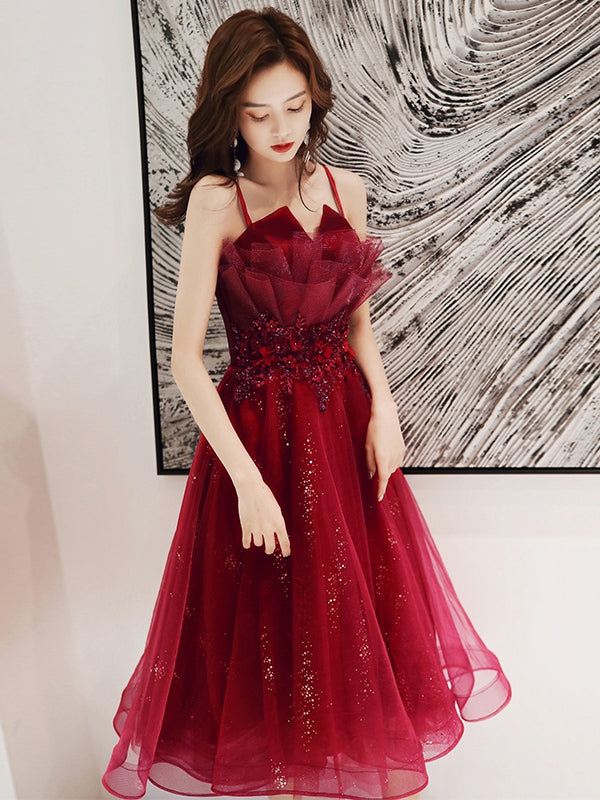 Burgundy lace sequins short homecoming dress cg19027