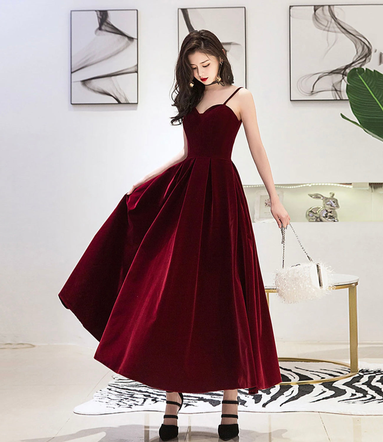 BURGUNDY VELVET SHORT PROM DRESS cg19031