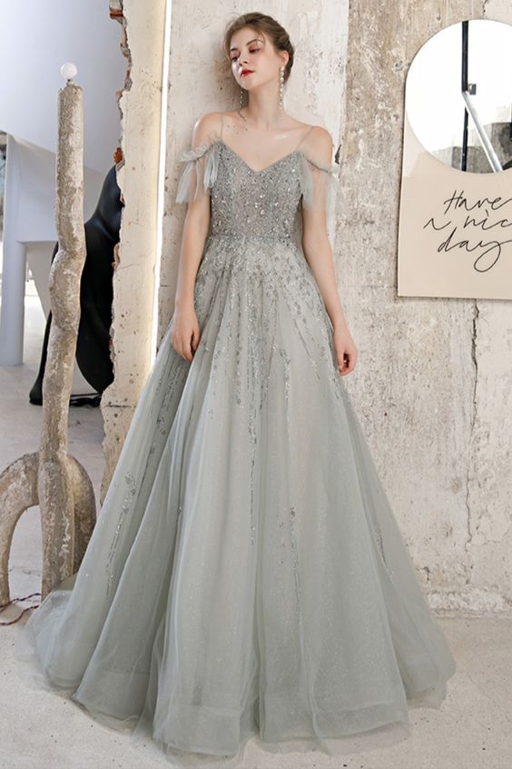 A-line Sage Green Tulle Long Prom Dress Formal Dess Graduation Dress c classygown A-line Sage Green Tulle Long Prom Dress Formal Dess Graduation Dress c classygown