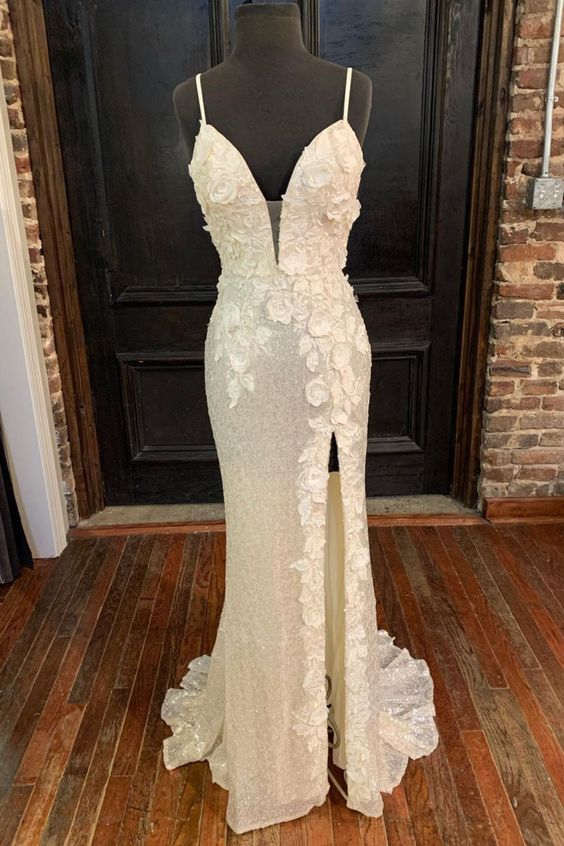 Sequined Long Formal Dress with Slit Long Prom Dress cg19041