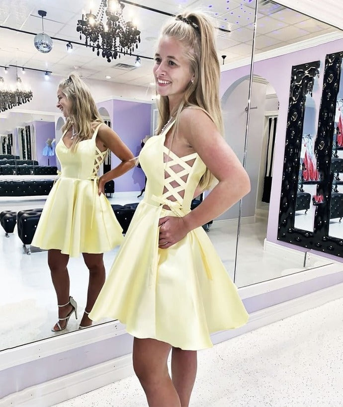 Sexy V-Neck A-Line Homecoming Dresses cg19047