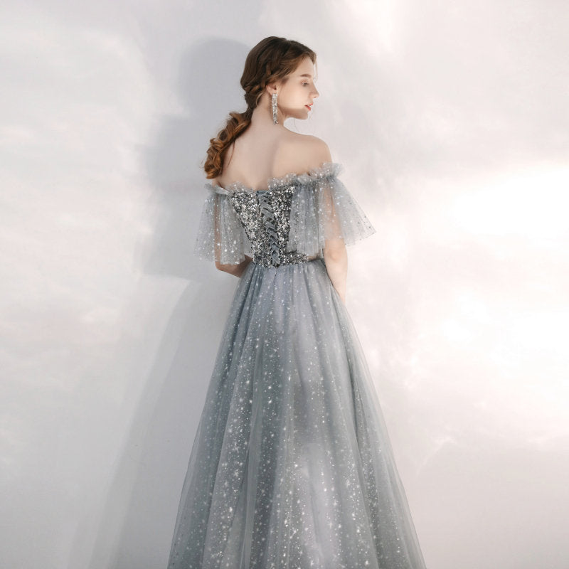 Off the Shoulder Grey Prom Dress cg19050