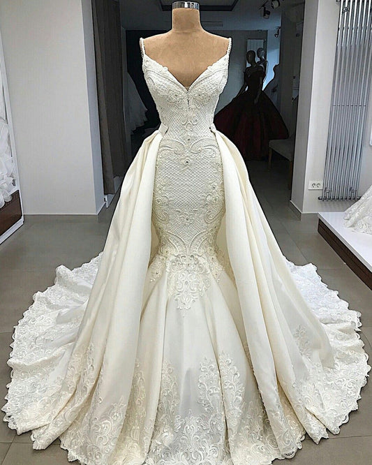 Meerjungfrau-Ballkleider mit V-Ausschnitt, Brautkleid cg19104