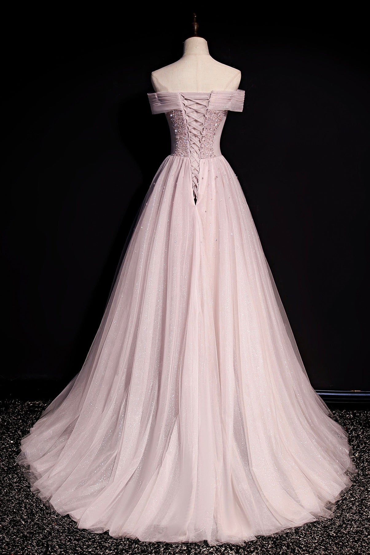 PINK TULLE BEADS LONG PROM DRESS A LINE EVENING DRESS cg19108