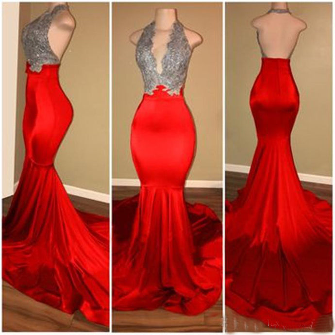 Red Mermaid Prom Dress,Backless Prom Dress,Evening Gowns,Formal Dress