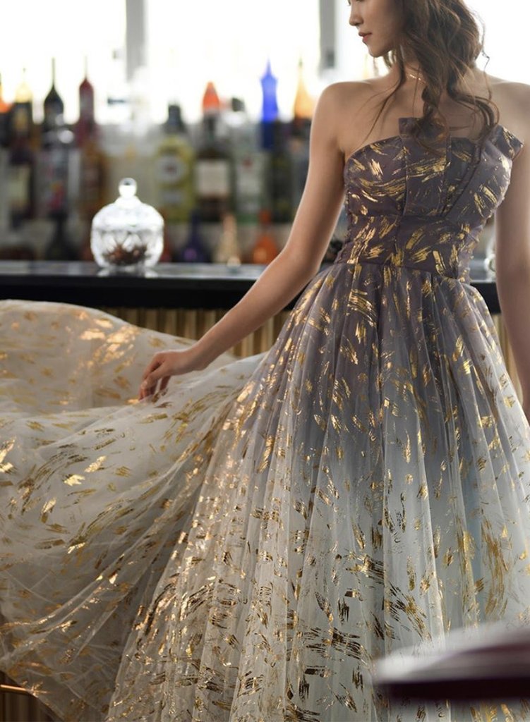 Floral Tulle New Style Strapless Floor Length Party Dress Prom Dress Evening Dress cg19161
