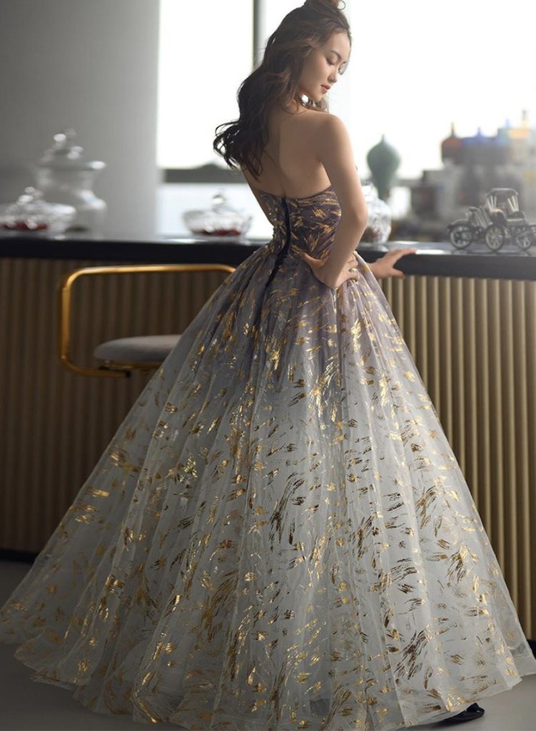 Floral Tulle New Style Strapless Floor Length Party Dress Prom Dress Evening Dress cg19161
