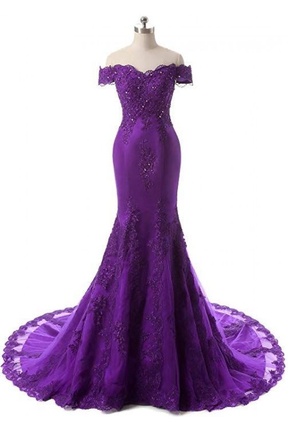 Mermaid Off-the-Shoulder Beaded Lace Long Prom Dresses cg19236
