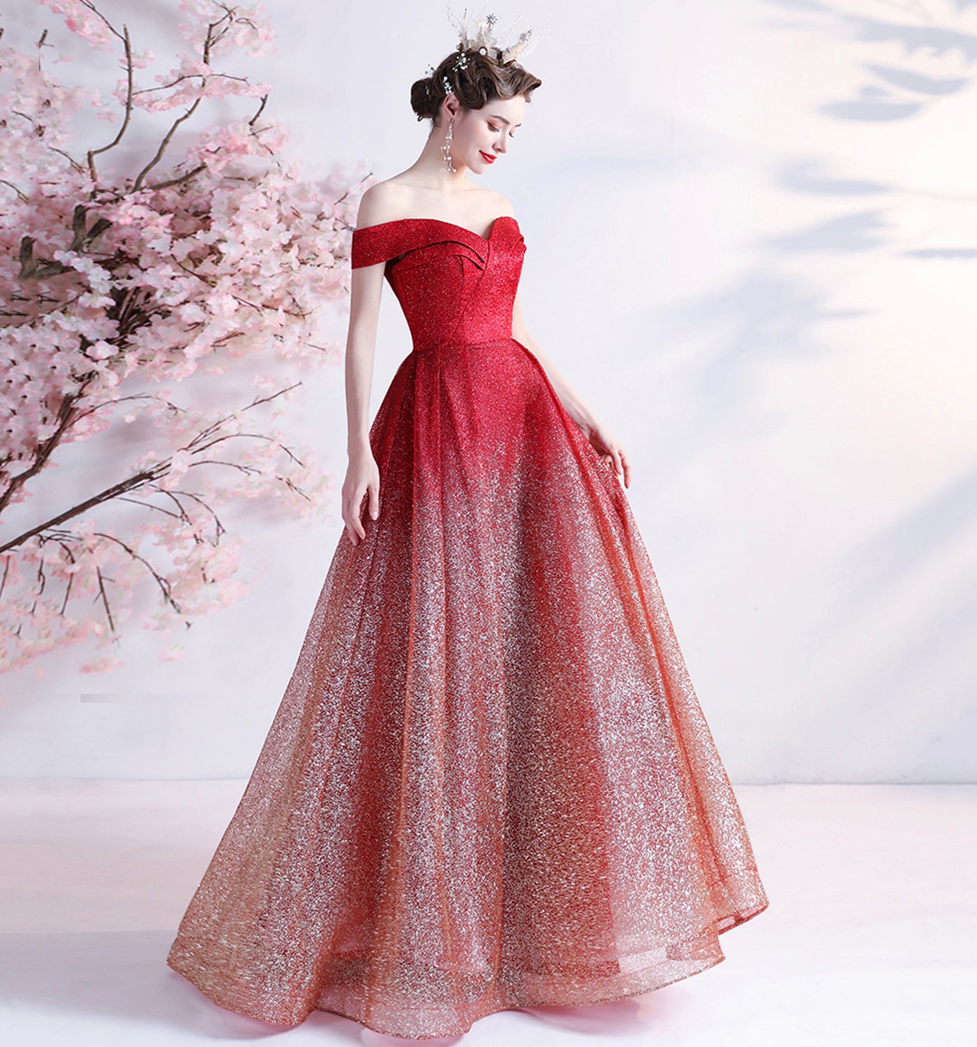 BURGUNDY SEQUINS LONG A LINE PROM DRESS EVENING DRESS cg19306