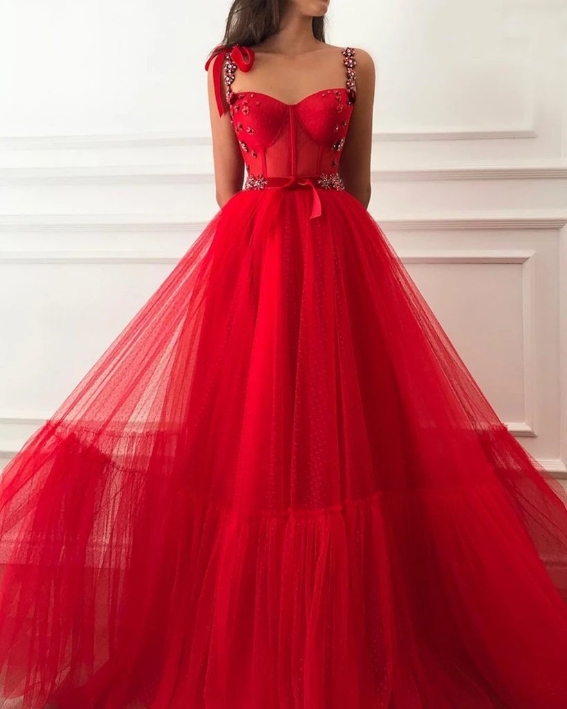 Elegant Red Beaded Floral Long Prom Dresses, Red Floral Long Formal Evening Dresses cg19315