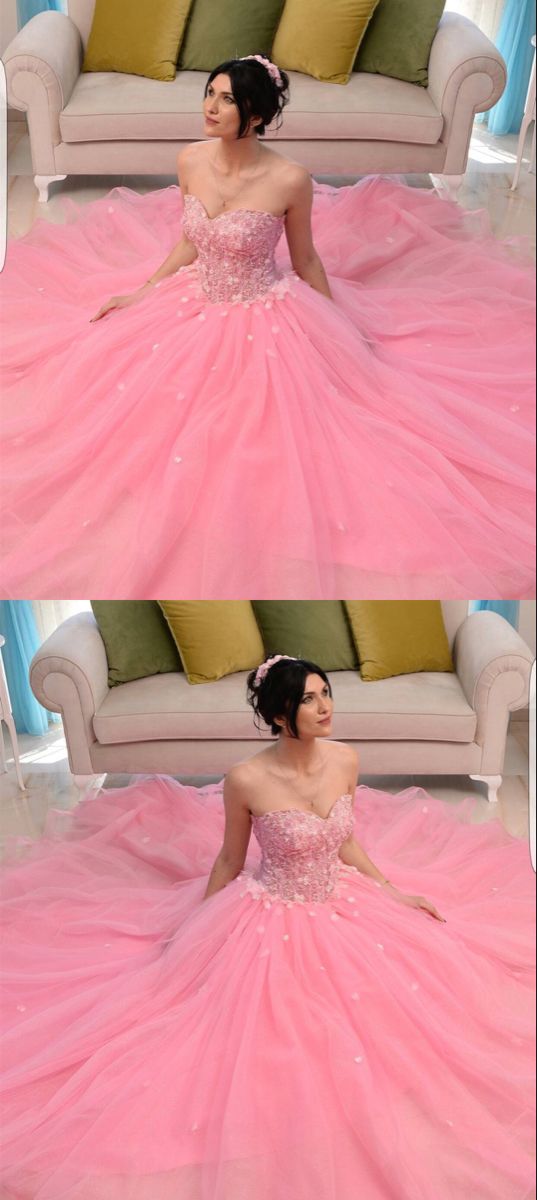 Elegant Long Prom Dresses blush pink quinceanera dresses ball gown sweetheart with 3d flowers cg19319