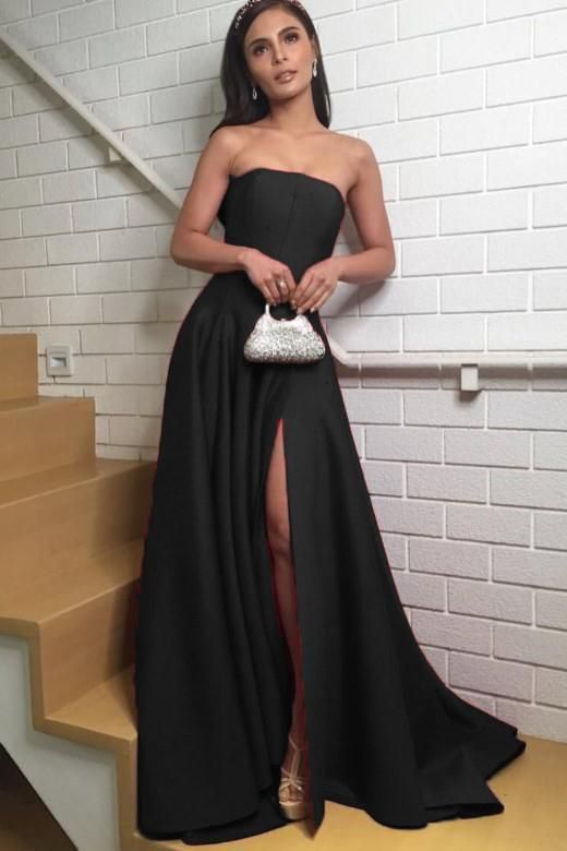 Elegante trägerlose Abendkleider für Damen 2019 mit Schlitz cg1932