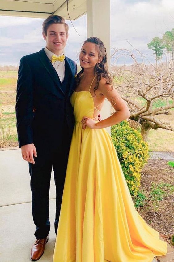 yellow prom dress couple Navy Blue Suit With Yellow Dress Navy Blue Tuxedo Blue And Gold Prom Jacket Prom Dresses
