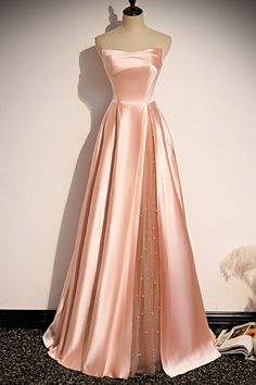 strapless pink satin long party dress formal prom dress cg19396