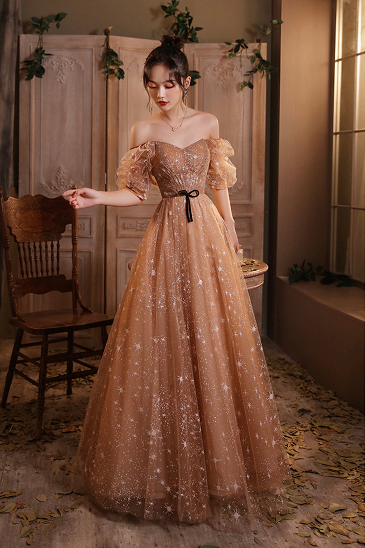 Shiny A line sequins long prom dress evening dress cg19409