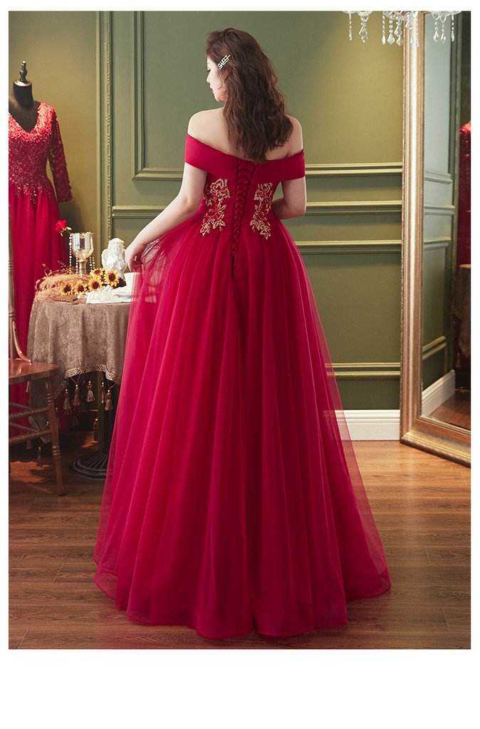 Red Plus Size Tulle Off Shoulder Long Evening Dress, Red A-Line Prom Dress Formal Dress cg19469
