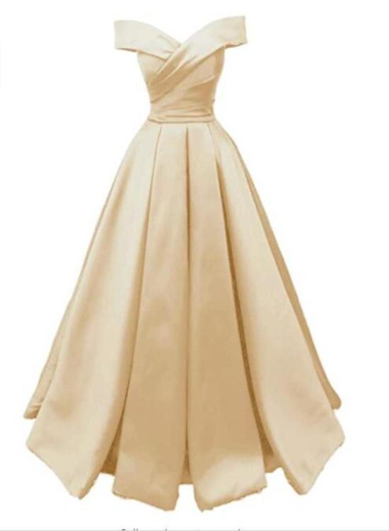Champagne Satin Off Shoulder Satin A-Line New Style Party Dress, Long Prom Dress 2021 cg19472