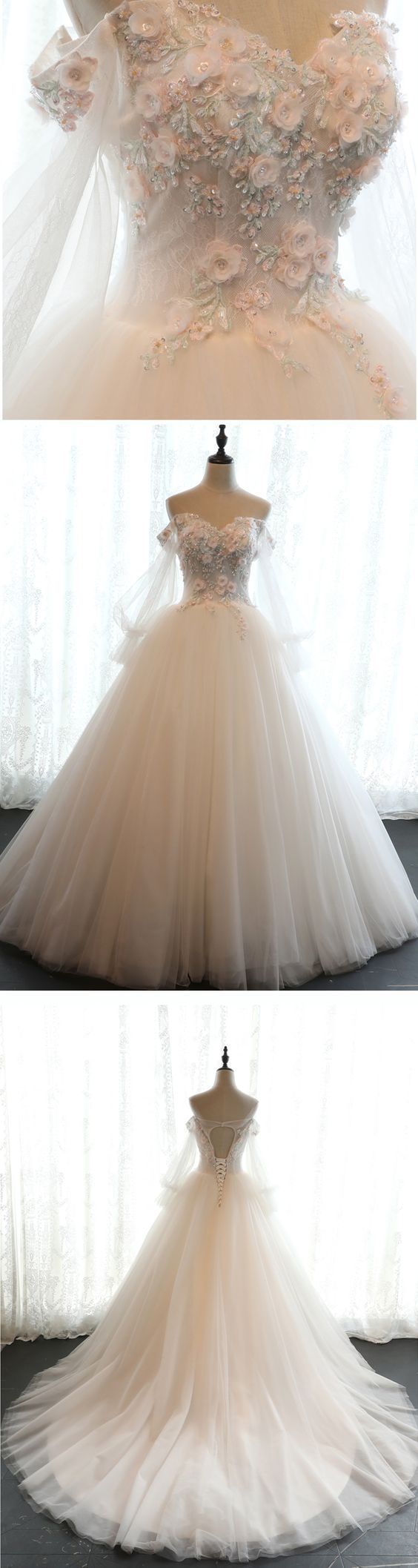 Vintage Off The Shoulder Long Prom Dress , Tulle Prom Dress cg19490