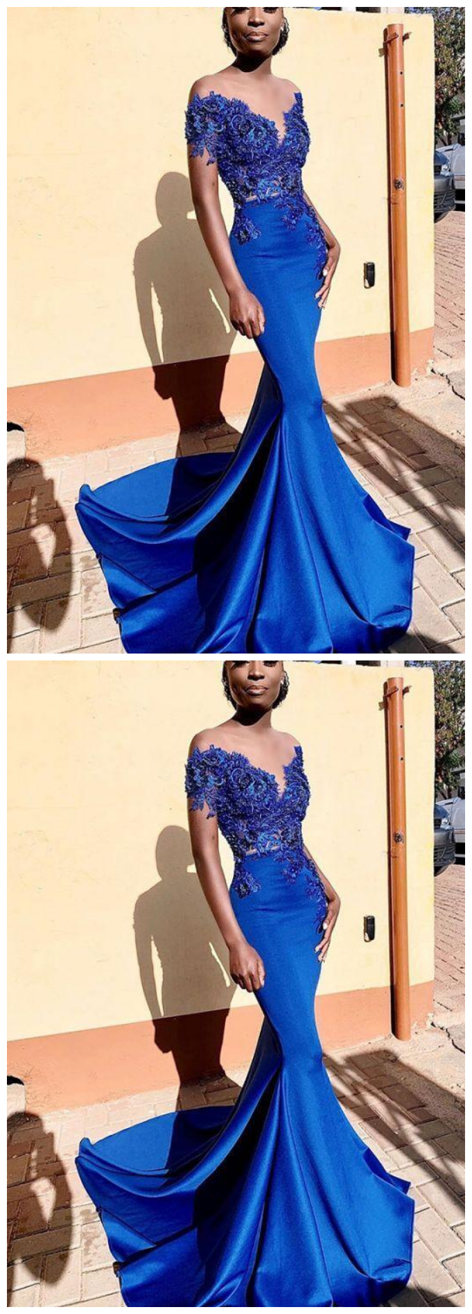 Mermaid Beading Appliques Royal Blue Prom Dresses cg19515