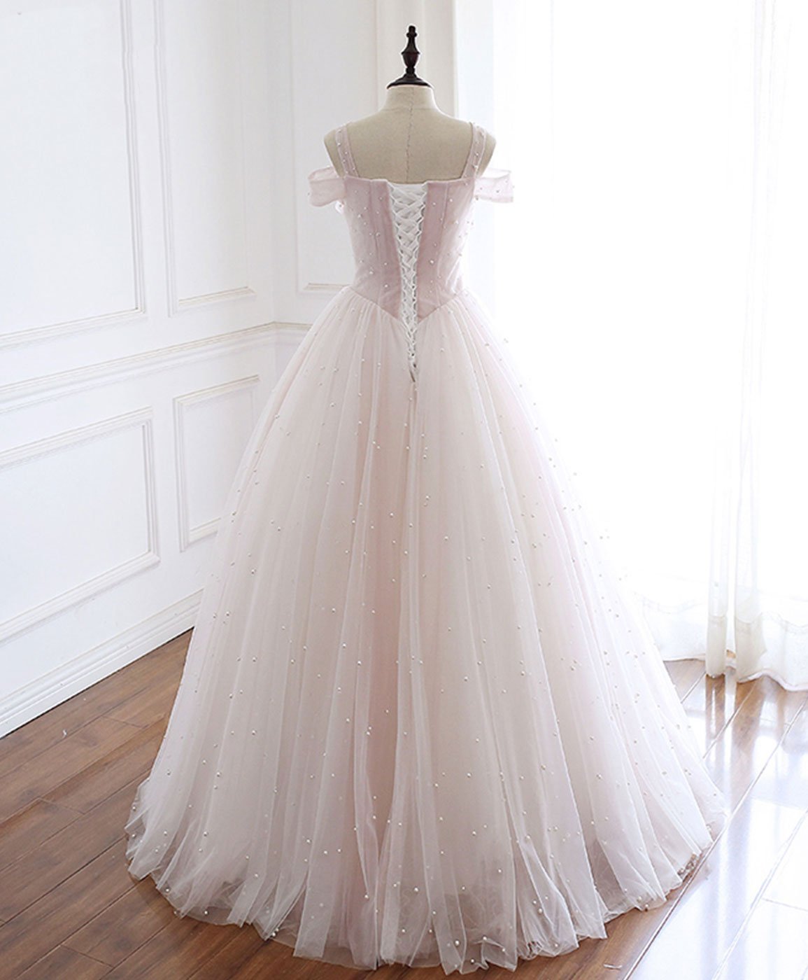 Light Pink Tulle Long Prom Dress Pink Tulle Formal Dress cg19589